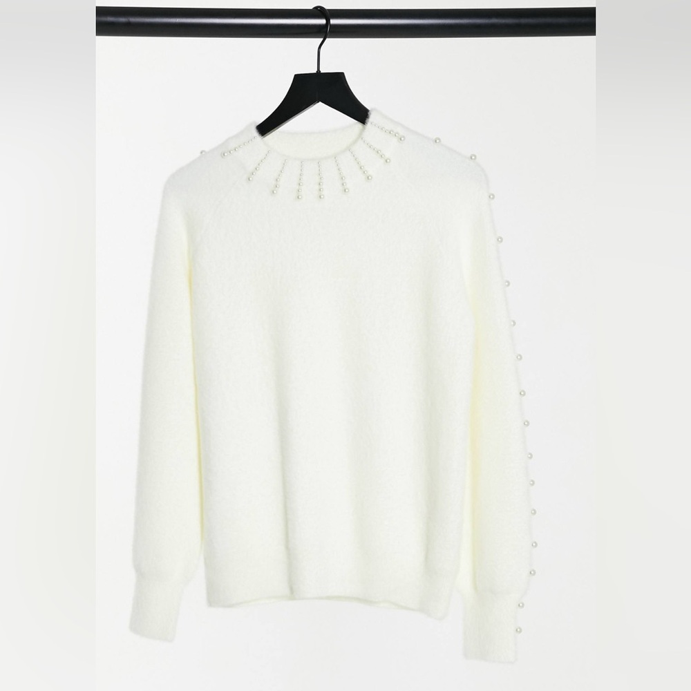 FASHION UNION x ASOS Elegant White Sweater with Pearl Embellishments / Accents 6